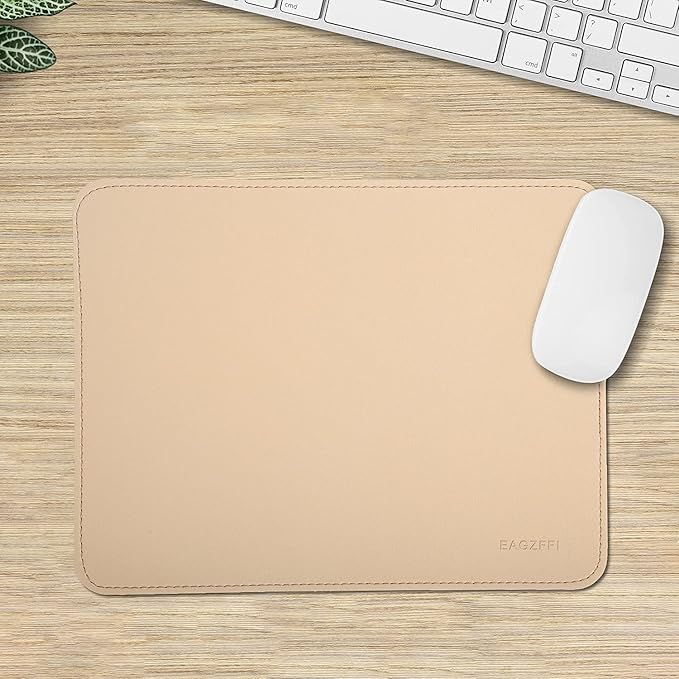 Double-Sided PU Leather & Cork Mouse Pad with Coaster โ Reversible, Non-Slip, Stitched Edges for Office & Home, 8x11 Inches, (Apricot)
