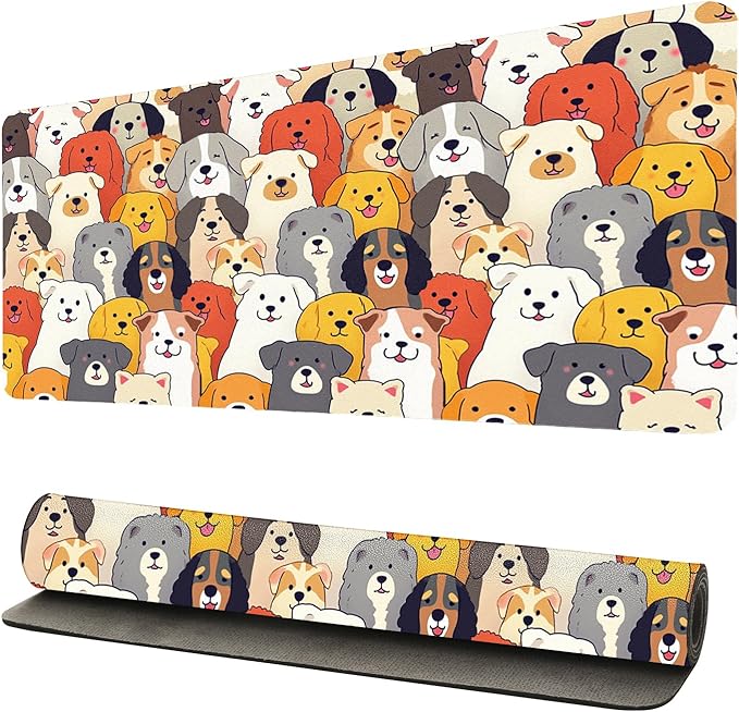 Positively Adorable Dog Desk Mat - 27.56 * 13.78in Desk Pad, Large Non-Slip PU Leather Pad for Aesthetic Home Office & Gaming,A Gift for Dog Lovers