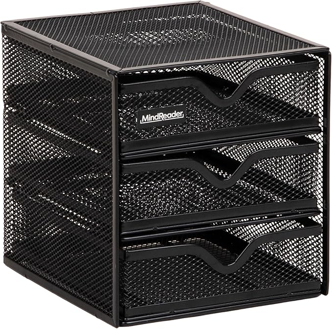 Mind Reader Desktop Accessory Storage, Desk Supplies, Organizer, Office, Metal Mesh, 6.25" L x 6.5" W x 6.5" H, Black