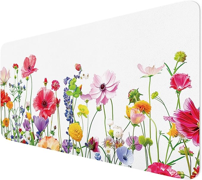 BLESWIN Leather Desk Mat 35.4" x 15.7", Laptop Desk Pad Computer Mat, Non-Slip PU Floral Desk Mat, Waterproof Large Mouse Pad for Office, Home, Gaming (Flower,35.4" x 15.7")
