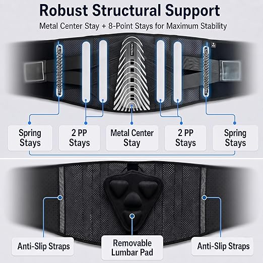 Adjustable Back Brace for Men Lower Back Pain - Modern Aesthetic Lumbar Support Belt with Dual-Straps Compression & Aluminum Stays, Low-Profile & Breathable Design for Sciatica, Work, Lift & Daily