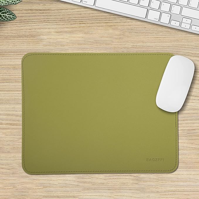 Double-Sided PU Leather & Cork Mouse Pad with Coaster โ Reversible, Non-Slip, Stitched Edges for Office & Home, 8x11 Inches,(Olive Green)