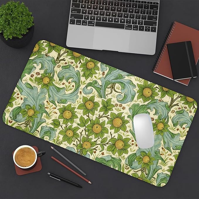 Flower Mouse Pad PU Leather Green Leaves Desk Mat Large Waterproof Gaming Pad Non-Slip Keyboard Mouse Pad Writing Pad for Gamer Office&Home