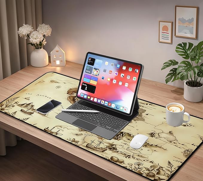 Medieval Map Desk Mat Mouse Pad XXL, Fantasy Extended Large Gaming Deskmat Mouse Pads, Desktop Computer Pad Mat Laptop Keyboard Mats, Desktop Protector Pad Office Game Player Gift 31.5"X15.7"