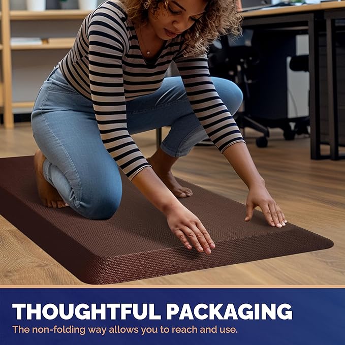 FEATOL Anti Fatigue Mat for Standing, 9/10 Extra Thick Ergonomic Standing Desk Mat, Comfort Memory Foam Standing Mat at Home,Office All Day (20" x 32", Brown, 1PC)
