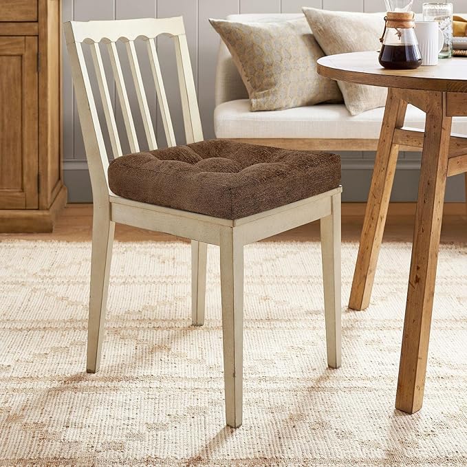 downluxe Chair Cushions for Dining Chairs 4 Pack, Tufted Indoor Chair Pads with Non-Slip Bottom, U-Shaped Kitchen Chair Cushions, 18"x18"x4", Brown