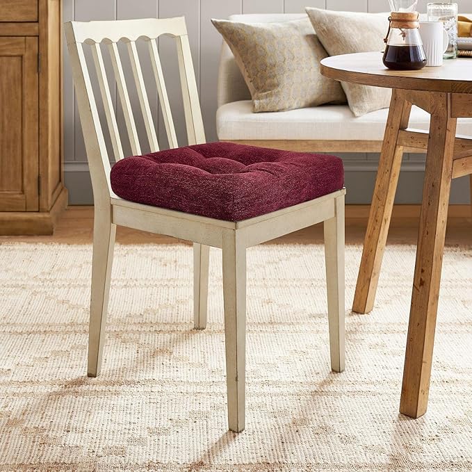 downluxe Chair Cushions for Dining Chairs 4 Pack, Tufted Indoor Chair Pads with Non-Slip Bottom, U-Shaped Kitchen Chair Cushions, 18"x18"x4", Burgundy