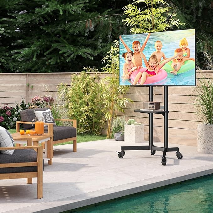 Rolling TV Stand with Shelf for 32-85 inch TVs up to 150lbs, Portable Mobile TV Cart with Silent Wheel, Height Adjustable Universal Corner TV Stand for Bedroom, Living Room, Office
