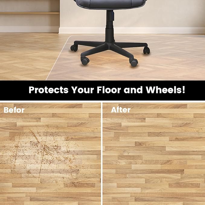 Clear Chair Mat for Hardwood Floors 36"x48" - Office Desk Chair Mat Easy Glide for Rolling Chairs,PVC Floor Protector for Home Office & Computer Use