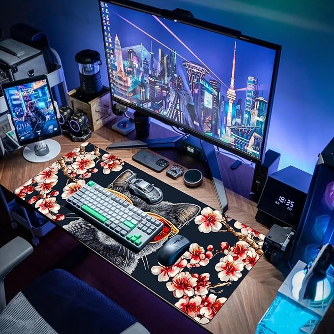 Desk Mat Mouse Pad Gaming Desk Pad XL Large Mouse Mat Office Decor Accessories (Glasses cat)