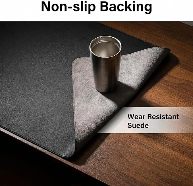 Leather Desk Pad Protector,Non-Slip Mouse Pad,Laptop Desk Pad,Office Mouse Mat,Waterproof Leather Desk Blotter,Desk Writing Pad for Office and Home (Black,11.03''x23.64'')