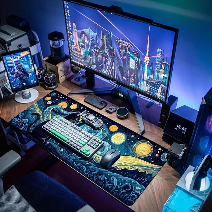 Desk Mat Mouse Pad Gaming Desk Pad XL Large Mouse Mat Office Decor Accessories (Starry Cat)