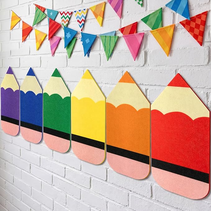 Tegeme 12 Pcs Large Pencil Felt Colorful Mats, Pencil Birthday Party Decorations for Craft Wall Decal Bulletin Board, Graduation Party Supplies Prop