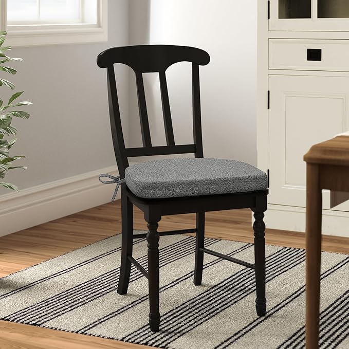 Shinnwa Dining Chair Cushions Set of 6, Non-Slip Kitchen Chair Cushions with Ties and Machine Washable Cover, 6 Pack, 17 x 16.5 x 2in, Dark Grey