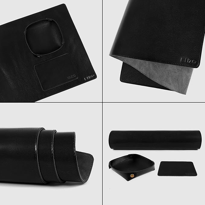 ELIZO Leather Desk Pad Real Leather Desk Mat Thick (3mm) Double Layer (31x15.6) Cover Blotter Desk Protector Large Computer Mat for Keyboard Mouse Pad Table Laptop Mat Office Accessories - Carbon