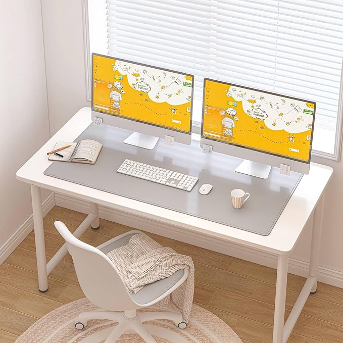 DAWNTREES Desk Mat for Desktop,PU Leather Desk Pad Protector,Non Slip, Large Mouse Pad and Keyboard Mat, Waterproof Writing Pad for Office and Home (Light Gray,39.4''x19.7'')