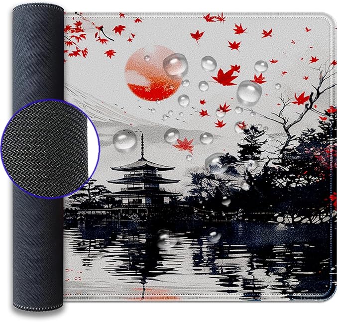 Mount Fuji Mouse Pad Desk Pad, 27.5x11.8 in Japanese Style Mouse Pad Extended Keyboard Mousepad with Stitched Edges, Waterproof Non-Slip Rubber Base for Office Computer Laptop Home
