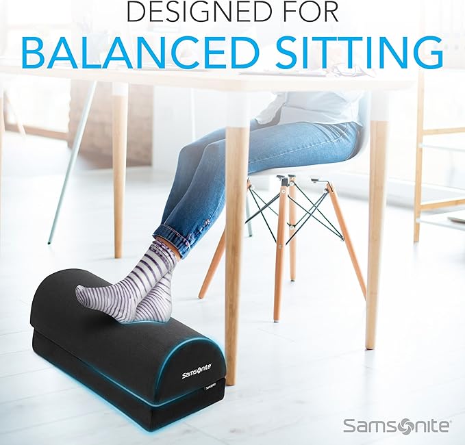 Samsonite Ergonomic Foot Rest, Adjustable Memory Foam Foot Stool for Under Desk at Work, Office Desk Accessories for Long Sessions and RelaxingComfort