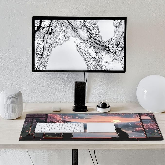 Large Extended Gaming Mouse Pad with Stitched Edges, (35.4X15.7In) Durable Non-Slip Natural Rubber Base, Waterproof Computer Keyboard Pad Mat for Esports Pros/Gamer/Desktop/Office/Home (D)