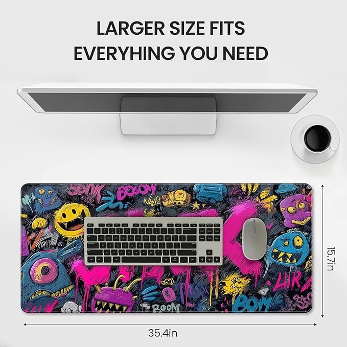 35.4 x 15.7 inches,Extra Large Gaming Mouse Pad,with Fun Graffiti Artwork Desk Mat, School, and Home Decoration,Mouse Pads for Workstation, Striking Text Design Features a Non-Slip Rubber Base