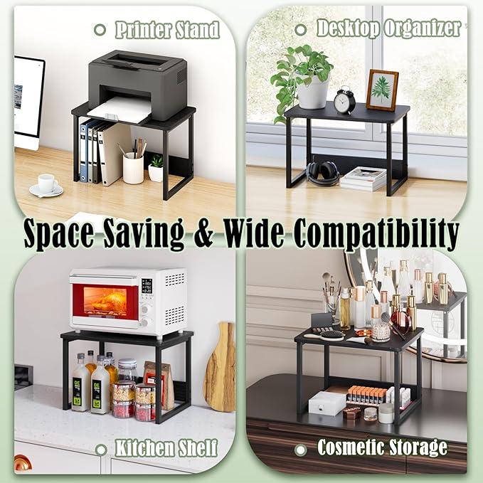 MARTY Printer Stand with Storage for Desk, Desktop Printer Stand Shelf Organzier for Home/Office Heavy Duty Printer Riser Under Desk Small Printer Table for Fax Machine Copier Scanner(Black)