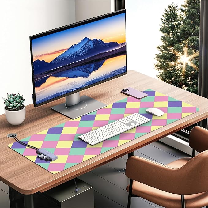 Checkered Desk Pad Protector, Non-Slip PU Leather Desk Mat, Waterproof Laptop Computer Desk Keyboard Mat, Easy Clean Office Laptop Desk Pad, Desktop Mat for Work Home, 35.4" x 15.7"