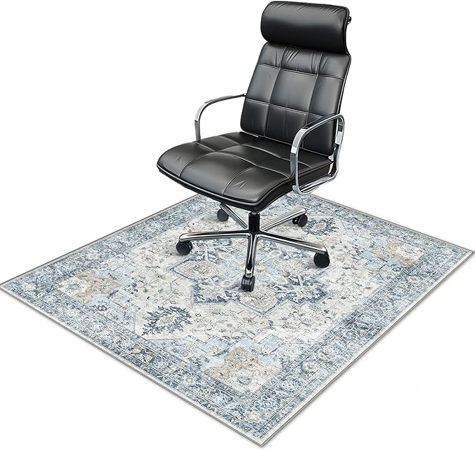 36"x60" Office Chair Mat for Hardwood Tile Floor, Under Desk Carpet Protector for Rolling Computer Chair Mat, Machine Washable Area Rug, Anti-Slip 1/5" Thick Low Pile Thin Vinyl Floor Mat, Blue