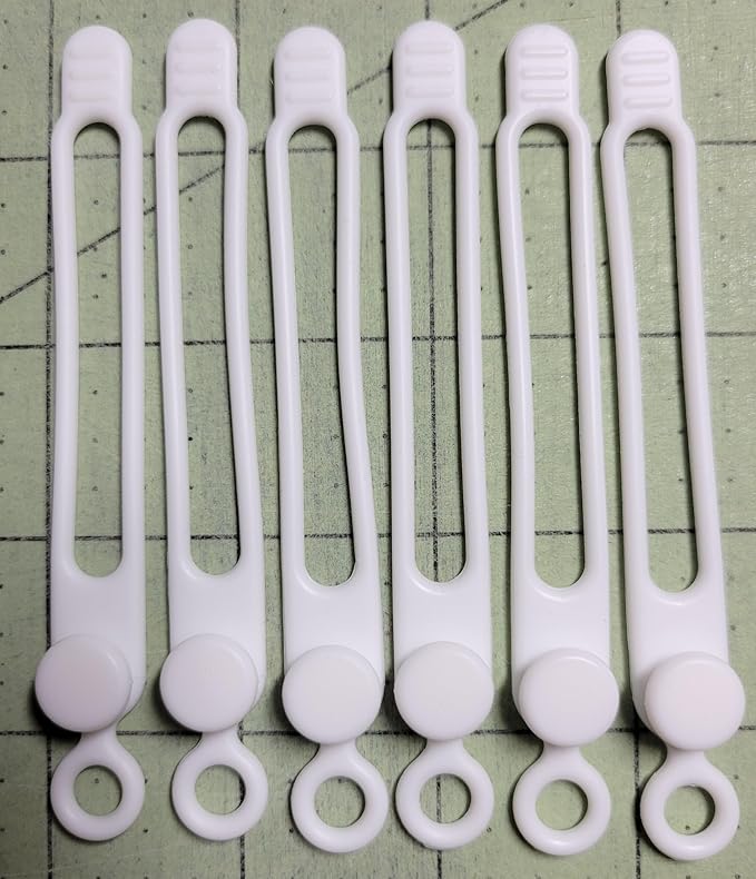 Set of 12 White Silicone Cable Straps Organizer, Wire Management Ties for Bundling Phone Charger Cables, Earphones, Computer Cords, Organize Home Office (White12)
