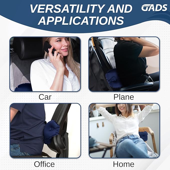 Inflatable Travel Pillow for Airplanes - Lumbar Pillow for Airplane, Car, Office - Compact Back Support - Portable, Adjustable Strap - Small Lumbar Pillow for Travel, Easy Storage