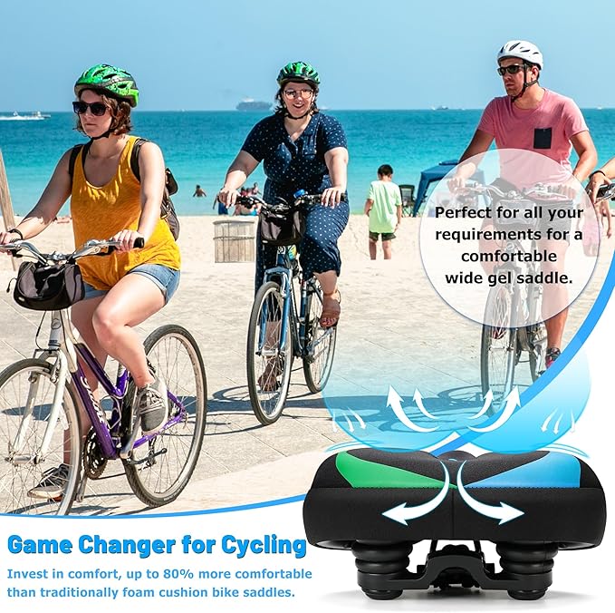 CDYWD Oversized Bike Seat for Men & Women, Comfortable Gel Padded, Extra Wide Bicycle Seat Cushion Comfort, Replacement Saddle for Peloton, Stationary Exercise Bike, Mountain Bike, Cruiser, City Bike