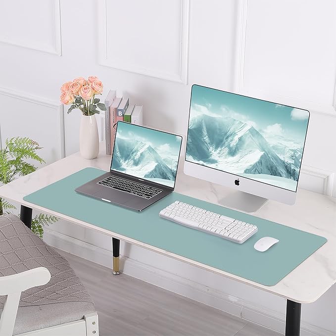 AFIING Cork Desk Mat 47" x 17", Dual-Sided Natural Cork & PU Leather Desk Pad, Non-Slip Waterproof Large Mouse Pad for Office, Home & Gaming (Light Blue)