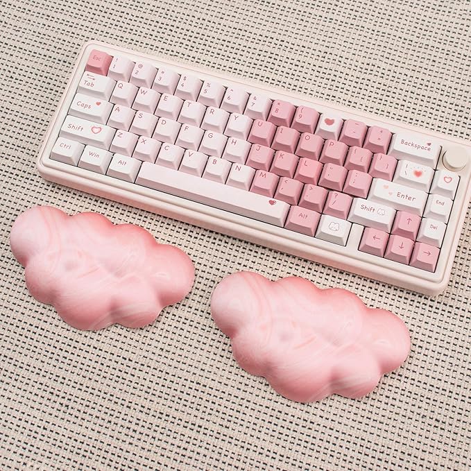 2Pcs Cloud Wrist Rest Cushion for Mouse Ergonomic PU Leather Mouse Wrist Support Pad with Anti-Skid Base, Desk Elbow Rest Pad for Nail Tech Office School Home Laptop Computer (Light Pink)