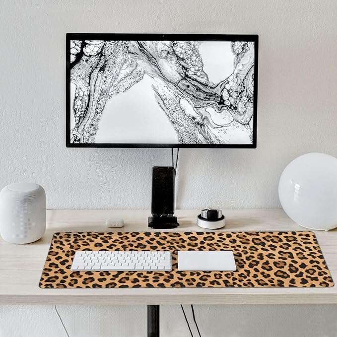 Leopard Skin Pattern Large Mouse Pad & Desk Mat Cheetah Print Extended Mousepad Non-Slip Rubber Base Laptop Computer Keyboard Pad for Gaming, Office & Home Decor, XXXL - 35.4" X 15.7"