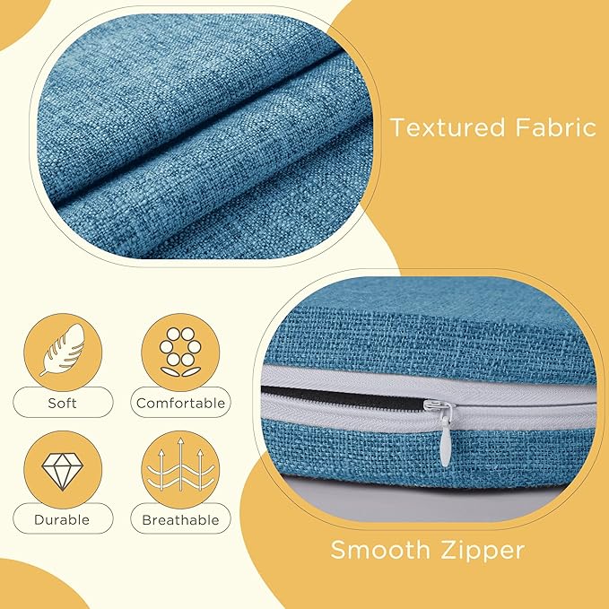Windsor Chair Cushions for Dining Chairs 4 Pack Non Slip Kitchen Seat Cushion with Ties and Washable Covers Indoor Comfortable Seat Pad with Thick Foam 16.5" x 15.5" x 2" Blue