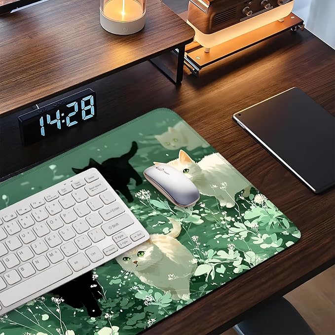 Large Mouse Pad, Cute Cat Gaming Mouse Pad Desk Mat, Non-Slip Base Extended Keyboard Mat, Thick 3mm Smooth Surface Mousepad for Office & Home, 35.5 x 15.8 Inch