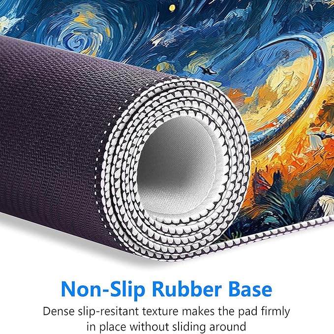 Dinosaur Gaming Mouse Pad Oil Painting Night Sky Dreamy Extended Mousepad Waterproof Stitched Edges Rubber Base Non-Slip Deskmap Computer Keyboard Mat Office Computer Keyboard Laptop 31.5x11.8 Inch