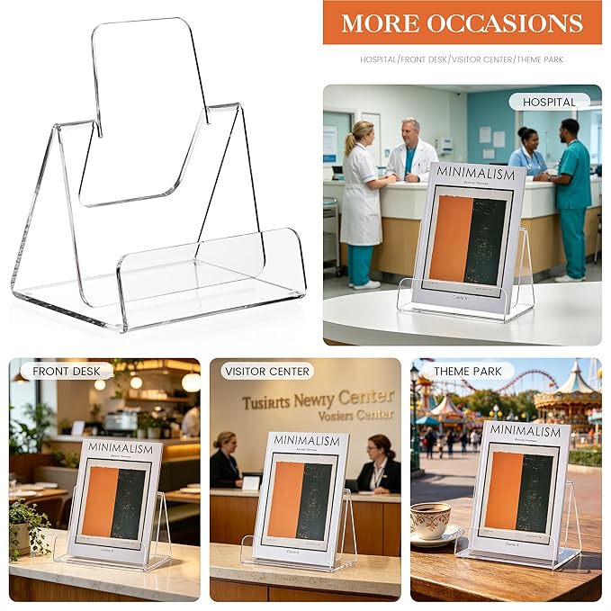 HeZone Acrylic Brochure Holder 8x9 Inch,Clear Pamphlet Holder Display Stand for Trifold 8&9&11 Inch Flyers,Pamphlets,Booklets,Menu,Leaflets for Office,Home,Store,2 Pack,A4