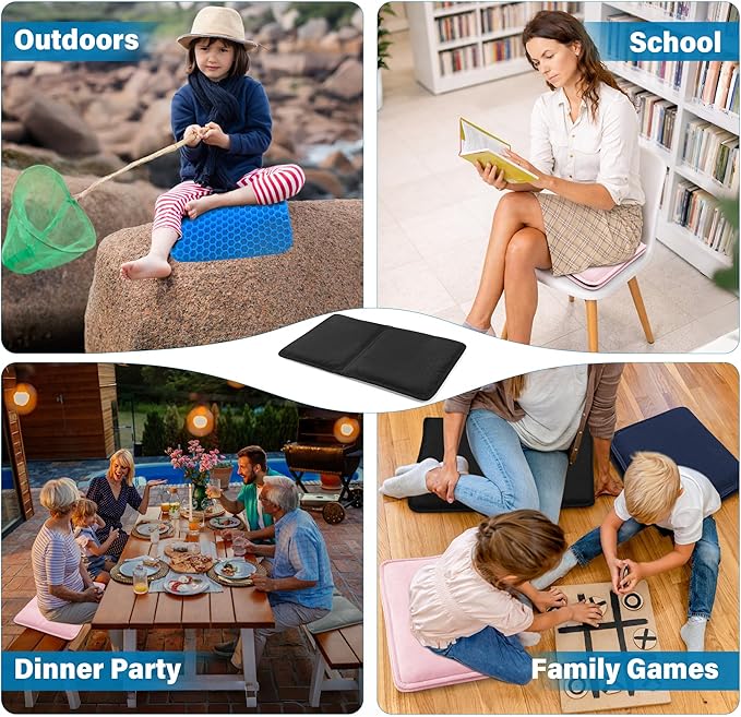 SPRING SEAON Large Gel Seat Cushion for Pressure Relief – Honeycomb Buffer Design with Extra Thick Filling, Anti-Slip Bottom, Perfect for Long Sitting, Travel, Airplane and Daily Comfort (Black)