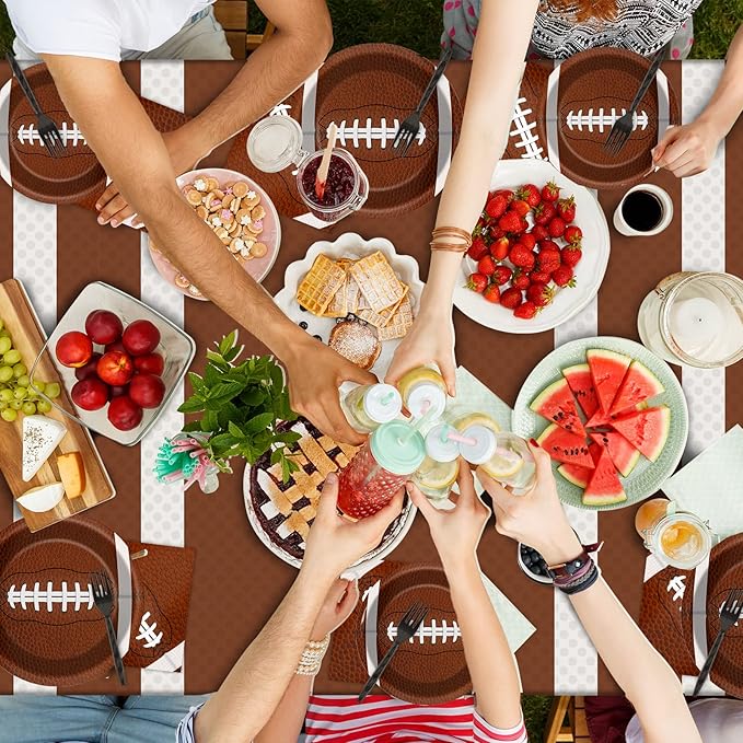 Football Party Tableware Kit for 24 Guests Football Theme Birthday Party Decorations Kids Rugby Party Table Supplies Includes Plates, Napkins, Tablecloths