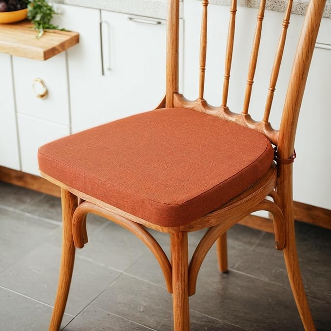Battilo Chair Cushions for Dining Chairs with Ties, Outdoor Waterproof Kitchen Chair Pad with Non-Slip Backing, Seat Cushions with Machine Washable Removable Cover, 16"x16"x2", Set of 2, Caramel