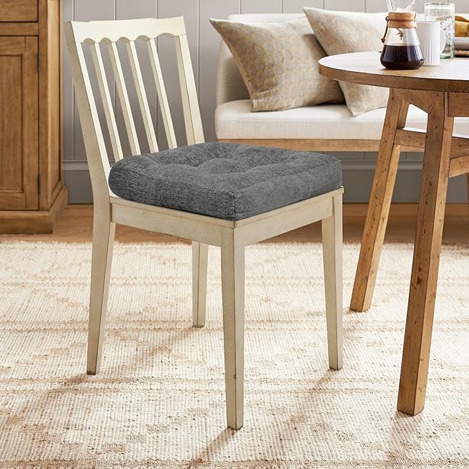 downluxe Chair Cushions for Dining Chairs 4 Pack, Tufted Indoor Chair Pads with Non-Slip Bottom, U-Shaped Kitchen Chair Cushions, 17"x17"x4", Dark Grey