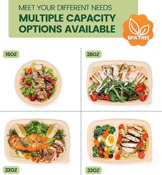 Glotoch Express 28 oz-200 Pack Meal Prep Containers with Lids, Cornstarch Food Storage Containers Plant-based Lunch Box for Salad, BPA Free Plastic Take Out Containers