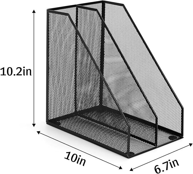 Carperipher Metal Mesh Magazine File Holder, 2 Pcs Desk Document Organizer, 2 Compartments Desk Organizers, Mesh Desktop Organizer and Storage, Black