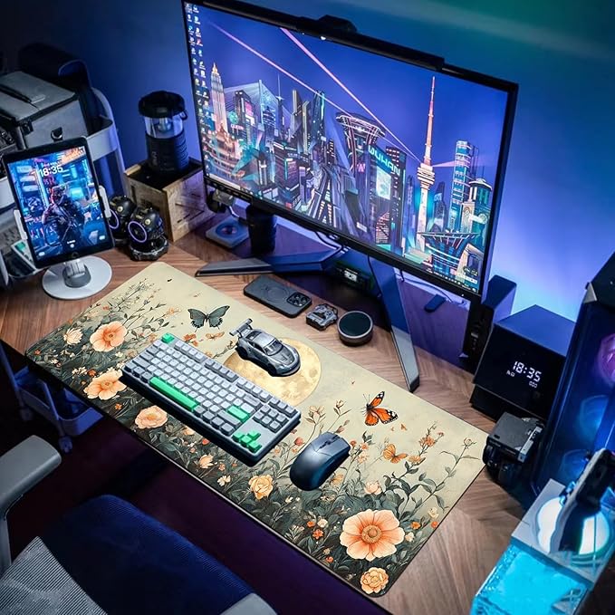 Desk Mat Mouse Pad Gaming Desk Pad XL Large Mouse Mat Office Decor Accessories (Butterfly Flower)