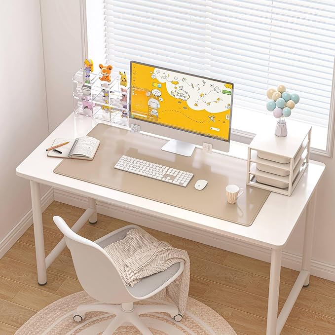 DAWNTREES Desk Mat for Desktop,PU Leather Desk Pad Protector,Non Slip, Large Mouse Pad and Keyboard Mat, Waterproof Writing Pad for Office and Home (Beige,35.5''x16.9'')