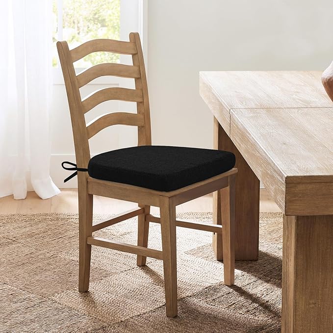 Chair Cushions for Dining Chairs, Non Slip Chair Pads with Ties and Washable Covers, Memory Foam Kitchen Chair Cushions Set of 4, 16"X16"X2.5", Black