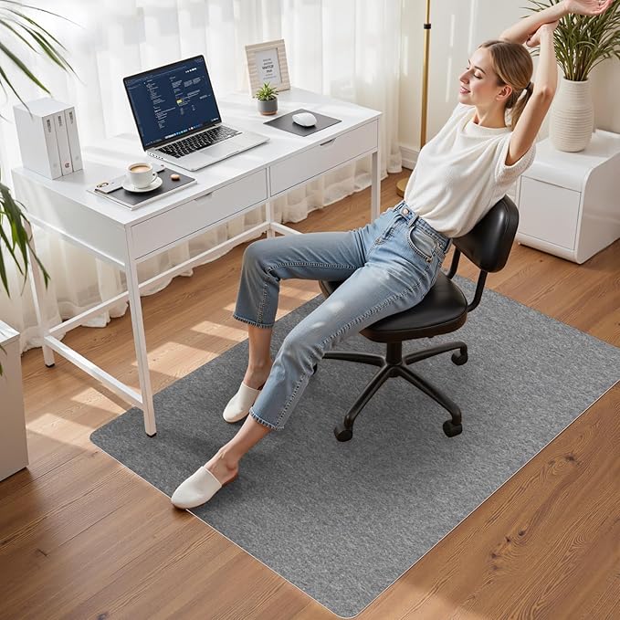 Sycoodeal Office Chair Mat for Hardwood Floor,Slip Resistant Floor Mat for Office Computer Gaming Chair,Heavy Duty Floor Protector for Rolling Chairs,Easy to Clean,Grey(48"x55")