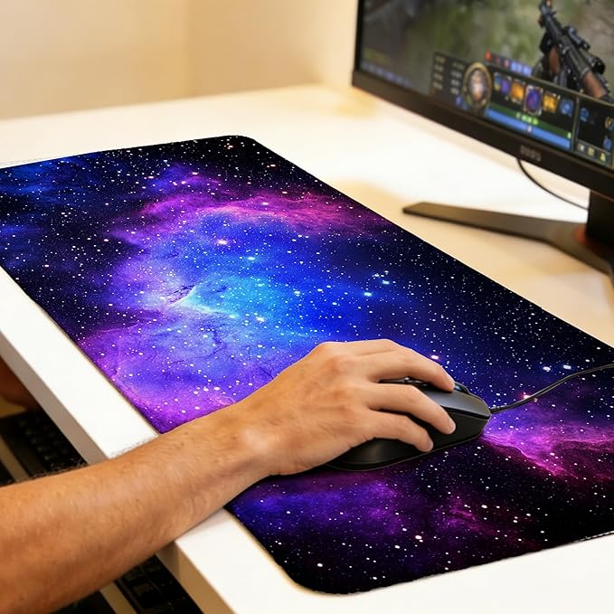 Large Gaming Mouse Pad Galaxy Stars Space Desk Mat,Non-Slip Rubber Base Stitched Edges,Extended Mousepad for PC,Laptop,Office,Home Decor(31.5 x 11.8 Inch)