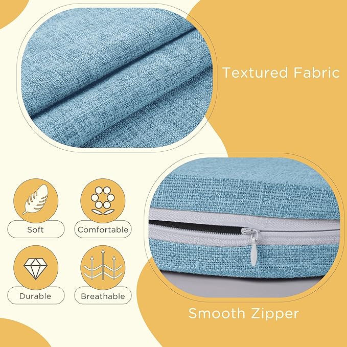 Windsor Chair Cushions for Dining Chairs 1 Pack Non Slip Kitchen Seat Cushion with Ties and Washable Covers Indoor Comfortable Seat Pad with Thick Foam 16.5" x 15.5" x 2" Light Blue