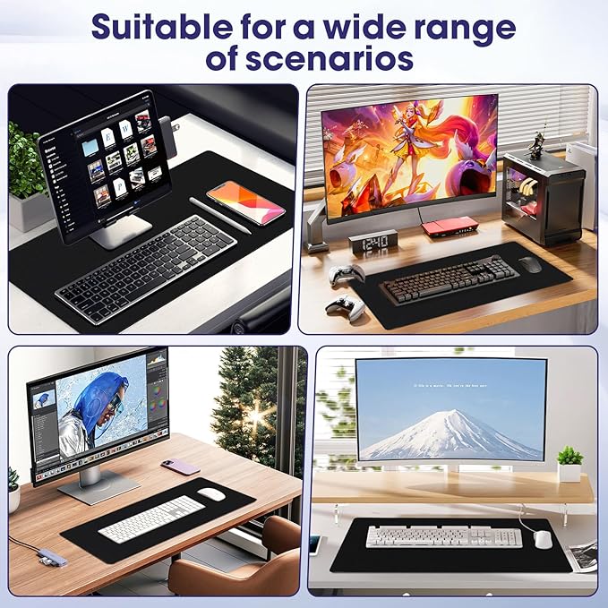 Professional Extended Gaming Mouse Pad - 31.5" x 15.7" Large Desk Mat with Stitched Edges, Waterproof Coating, Non-Slip Rubber Base for Gamers, Esports Pros, Office & Home (Black)